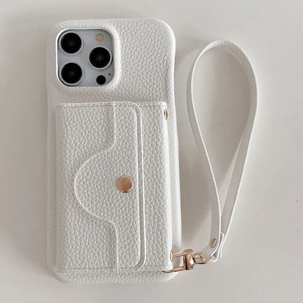 For iPhone 16 Pro Case Mirror Design PU Leather Back Cover with Card Slots, Wrist Strap
