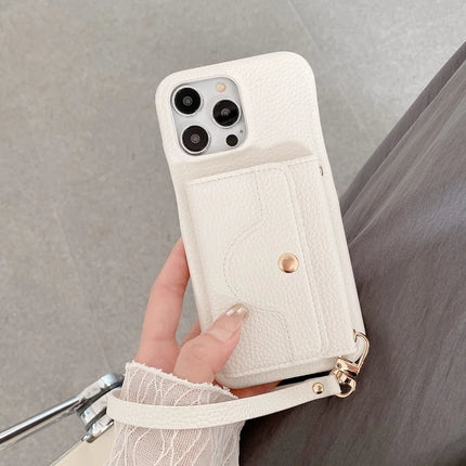 For iPhone 16 Pro Case Mirror Design PU Leather Back Cover with Card Slots, Wrist Strap