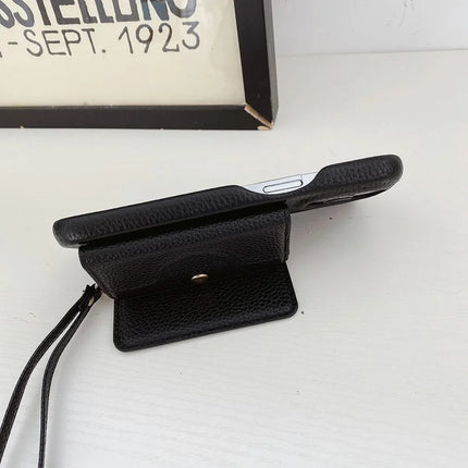 For iPhone 16 Pro Case Mirror Design PU Leather Back Cover with Card Slots, Wrist Strap