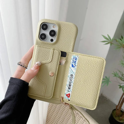 For iPhone 16 Pro Case Mirror Design PU Leather Back Cover with Card Slots, Wrist Strap