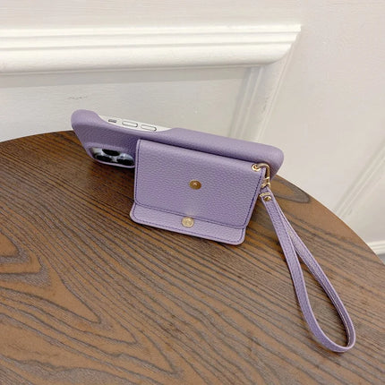 For iPhone 16 Pro Case Mirror Design PU Leather Back Cover with Card Slots, Wrist Strap