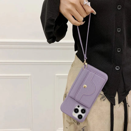 For iPhone 16 Pro Case Mirror Design PU Leather Back Cover with Card Slots, Wrist Strap