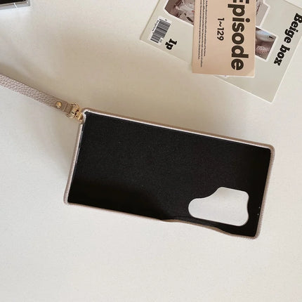 For Samsung Galaxy S23 Ultra Case Mirror Design PU Leather Back Cover with Card Slots, Wrist Strap