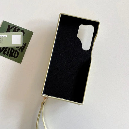 For Samsung Galaxy S23 Ultra Case Mirror Design PU Leather Back Cover with Card Slots, Wrist Strap