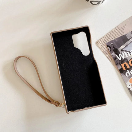 For Samsung Galaxy S23 Ultra Case Mirror Design PU Leather Back Cover with Card Slots, Wrist Strap
