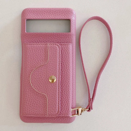 For Google Pixel 8 Pro Case Mirror Design PU Leather Back Cover with Card Slots, Wrist Strap
