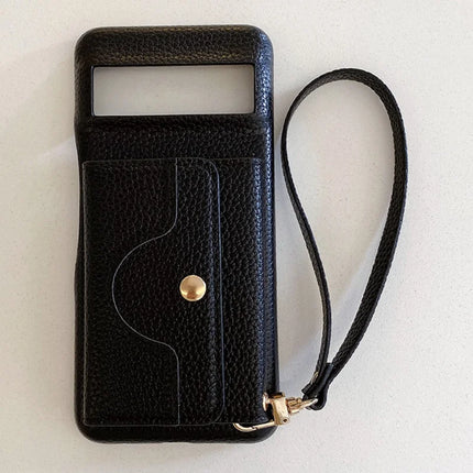 For Google Pixel 8 Pro Case Mirror Design PU Leather Back Cover with Card Slots, Wrist Strap