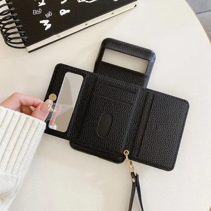 For Google Pixel 8 Pro Case Mirror Design PU Leather Back Cover with Card Slots, Wrist Strap
