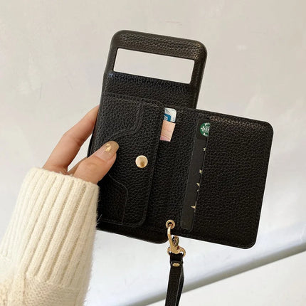 For Google Pixel 8 Pro Case Mirror Design PU Leather Back Cover with Card Slots, Wrist Strap