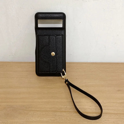 For Google Pixel 8 Pro Case Mirror Design PU Leather Back Cover with Card Slots, Wrist Strap