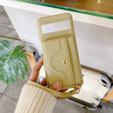 For Google Pixel 8 Pro Case Mirror Design PU Leather Back Cover with Card Slots, Wrist Strap