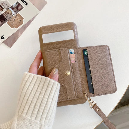 For Google Pixel 8 Pro Case Mirror Design PU Leather Back Cover with Card Slots, Wrist Strap