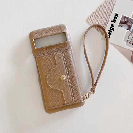 For Google Pixel 8 Pro Case Mirror Design PU Leather Back Cover with Card Slots, Wrist Strap