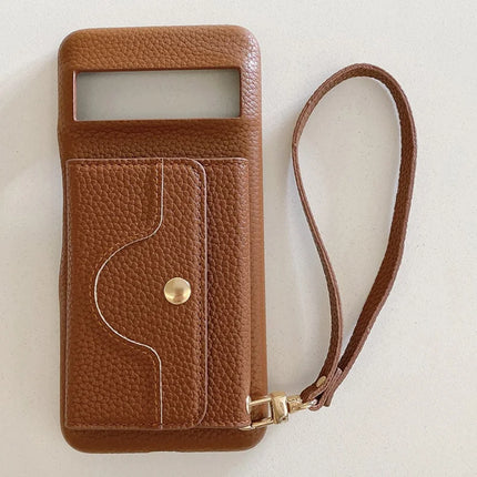 For Google Pixel 8 Pro Case Mirror Design PU Leather Back Cover with Card Slots, Wrist Strap