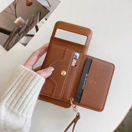For Google Pixel 8 Pro Case Mirror Design PU Leather Back Cover with Card Slots, Wrist Strap