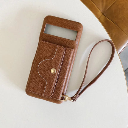 For Google Pixel 8 Pro Case Mirror Design PU Leather Back Cover with Card Slots, Wrist Strap