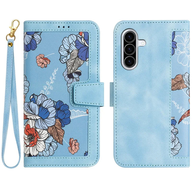 For Samsung Galaxy A26 5G Case PU Leather Floral Phone Cover with Card Slots - Baby Blue