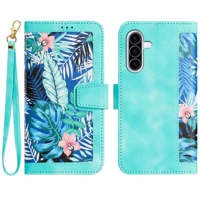 For Samsung Galaxy A26 5G Case PU Leather Floral Phone Cover with Card Slots - Green