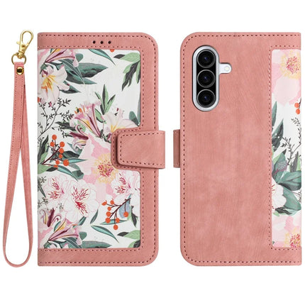 For Samsung Galaxy A26 5G Case PU Leather Floral Phone Cover with Card Slots - Pink