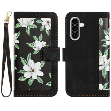 For Samsung Galaxy A26 5G Case PU Leather Floral Phone Cover with Card Slots - Black