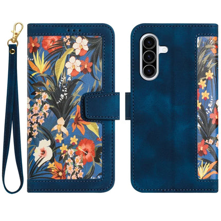 For Samsung Galaxy A26 5G Case PU Leather Floral Phone Cover with Card Slots - Dark Blue
