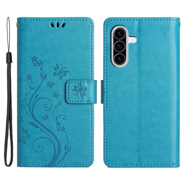 For Samsung Galaxy A26 5G Case PU Leather Phone Wallet Cover with Strap - Blue