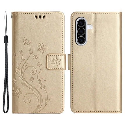 For Samsung Galaxy A26 5G Case PU Leather Phone Wallet Cover with Strap - Gold