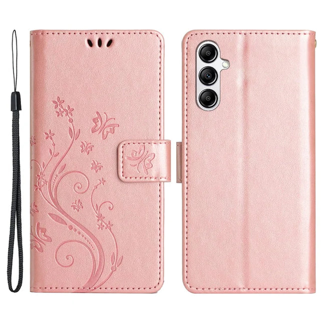 For Samsung Galaxy A56 5G Case PU Leather Phone Wallet Cover with Strap - Rose Gold