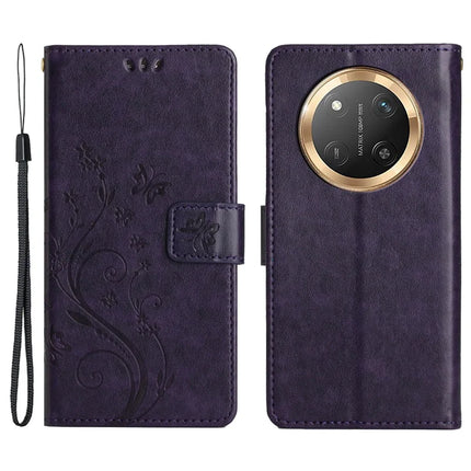 For Honor Magic7 Lite 5G / X9c 5G / X60 Pro 5G Case PU Leather Phone Wallet Cover with Strap - Dark Purple