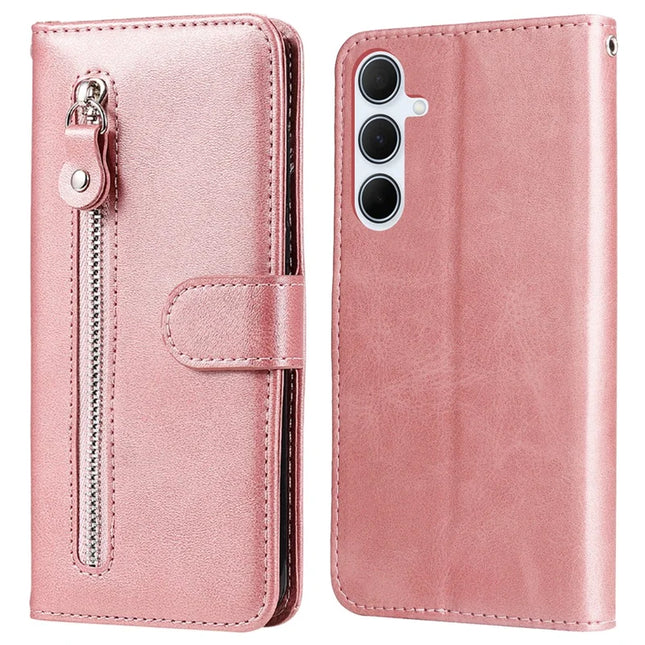 For Samsung Galaxy A56 5G / A36 5G Case Zipper Wallet Calf Texture PU Leather Phone Cover - Pink