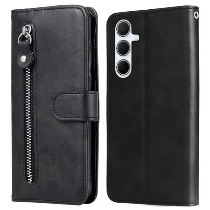 For Samsung Galaxy A56 5G / A36 5G Case Zipper Wallet Calf Texture PU Leather Phone Cover - Black