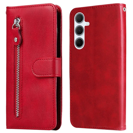 For Samsung Galaxy A56 5G / A36 5G Case Zipper Wallet Calf Texture PU Leather Phone Cover - Red
