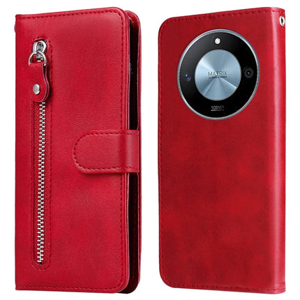 For Honor X60 5G Case Zipper Wallet Calf Texture PU Leather Phone Cover - Red