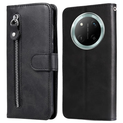 Zipper Wallet Case for Honor Magic7 Lite 5G / X9c 5G / X60 Pro 5G Calf Texture Leather Phone Cover - Black
