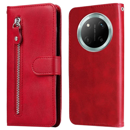 Zipper Wallet Case for Honor Magic7 Lite 5G / X9c 5G / X60 Pro 5G Calf Texture Leather Phone Cover - Red