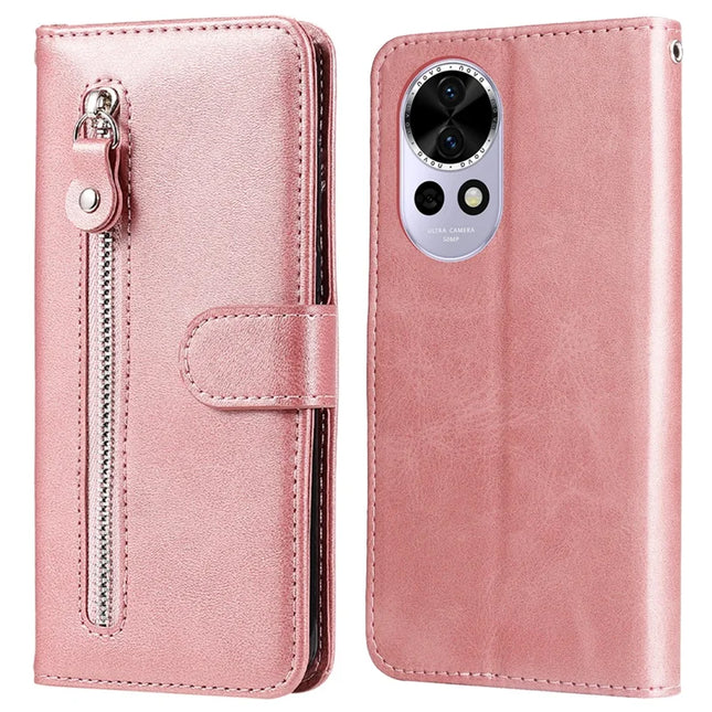 For Huawei nova 13 5G / nova 12 5G Case Zipper Wallet Calf Texture PU Leather Phone Cover - Pink