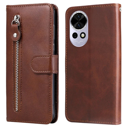 For Huawei nova 13 5G / nova 12 5G Case Zipper Wallet Calf Texture PU Leather Phone Cover - Brown