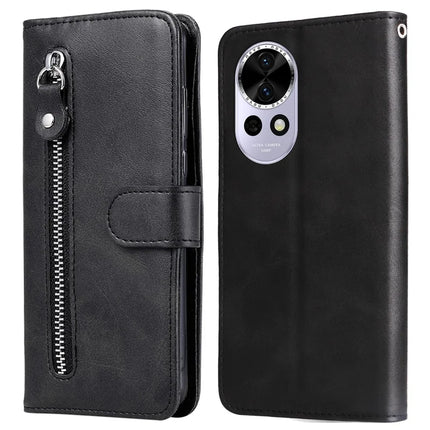 For Huawei nova 13 5G / nova 12 5G Case Zipper Wallet Calf Texture PU Leather Phone Cover - Black