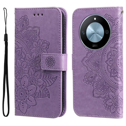 For Honor X60 5G Case PU Leather Wallet Floral Phone Cover Stand View - Purple