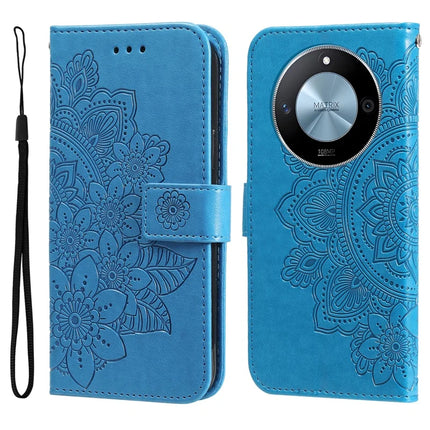 For Honor X60 5G Case PU Leather Wallet Floral Phone Cover Stand View - Blue