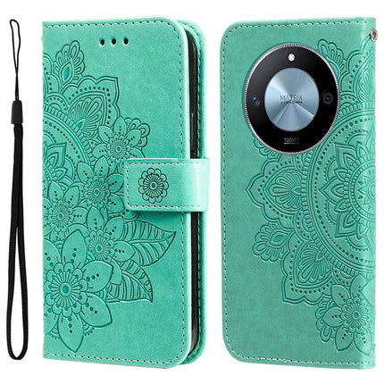 For Honor X60 5G Case PU Leather Wallet Floral Phone Cover Stand View - Green