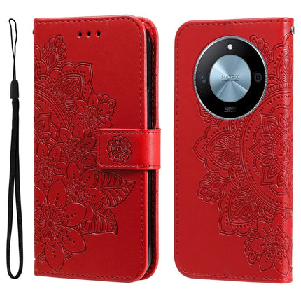 For Honor X60 5G Case PU Leather Wallet Floral Phone Cover Stand View - Red