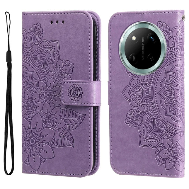 Leather Case for Honor Magic7 Lite 5G / X9c 5G / X60 Pro 5G Flower Phone Cover - Purple
