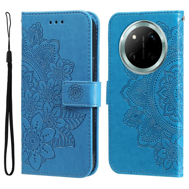 Leather Case for Honor Magic7 Lite 5G / X9c 5G / X60 Pro 5G Flower Phone Cover - Blue