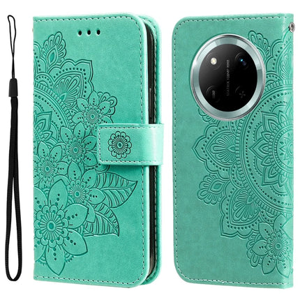 Leather Case for Honor Magic7 Lite 5G / X9c 5G / X60 Pro 5G Flower Phone Cover - Green