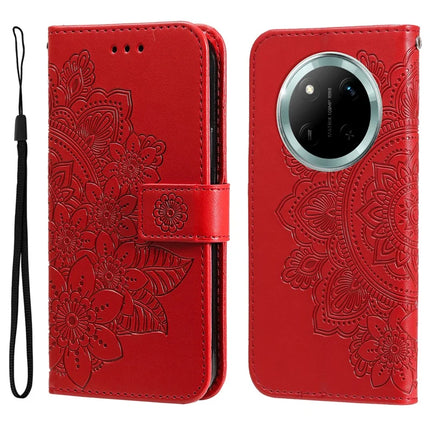 Leather Case for Honor Magic7 Lite 5G / X9c 5G / X60 Pro 5G Flower Phone Cover - Red