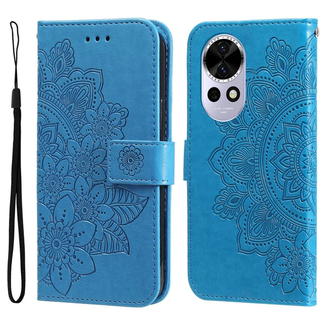 For Huawei nova 13 5G / nova 12 5G Case PU Leather Wallet Floral Phone Cover Stand View - Blue