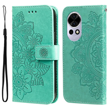 For Huawei nova 13 5G / nova 12 5G Case PU Leather Wallet Floral Phone Cover Stand View - Green