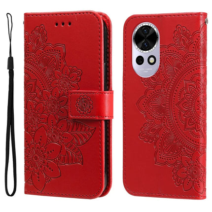 For Huawei nova 13 5G / nova 12 5G Case PU Leather Wallet Floral Phone Cover Stand View - Red