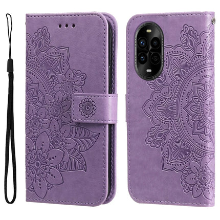 For Huawei nova 13 Pro 5G Case PU Leather Wallet Floral Phone Cover Stand View - Purple